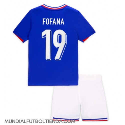 Camiseta Francia Youssouf Fofana #19 Primera Equipación Replica Eurocopa 2024 para niños mangas cortas (+ Pantalones cortos)